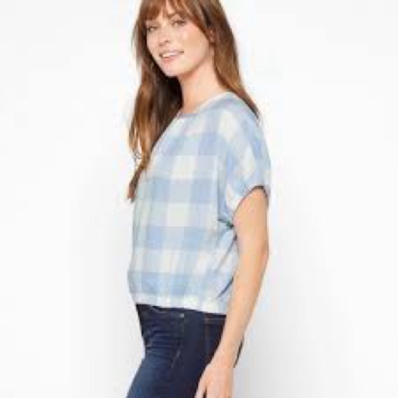 Madewell Tops - Madewell Light Blue and White Gingham Plaid Short Sleeve Open Back Top M